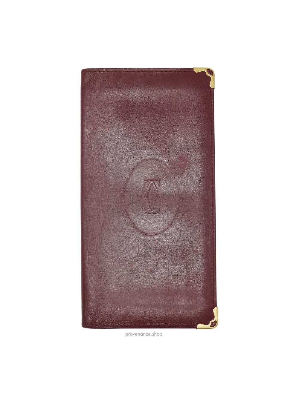 🔴 Cartier Long Wallet - Burgundy Calfskin Leather